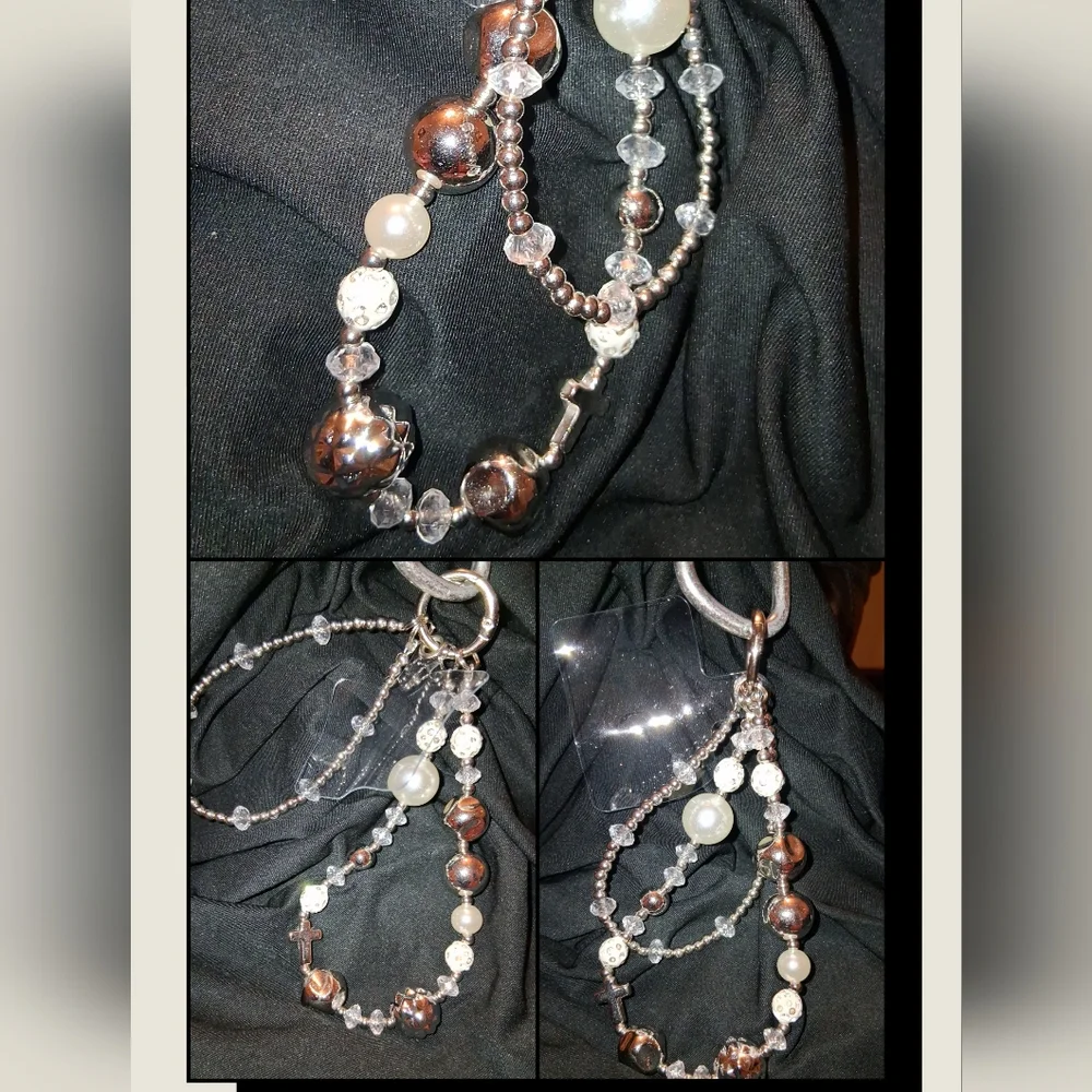 2/$12 Glitter Phone/Purse with Pearl and Cross Charms